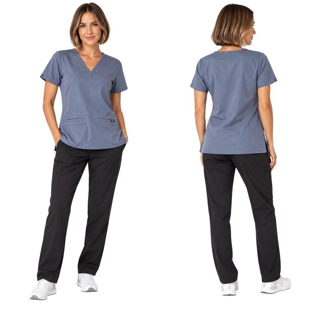 FIGS Technical Collection Blue/Gray V-Neck 2 Pocket Scrub Top XXS Medical